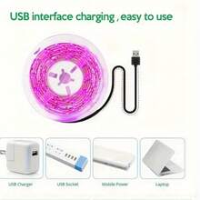 USB 供电粉色 LED 灯带，5V，60 个 LED/米，柔性 1 米/3 米/5 米，传统风格，塑料材质，不可拆卸，嵌入式安装，适用于卧室镜面桌饰，USB 供电灯 | 装饰照明 | 塑料条，卧室 LED 灯 - 粉色 - 查看 7