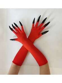 1pc Halloween Long Claw Gloves, Elastic Sexy Leopard Print Prop Gloves For Performance