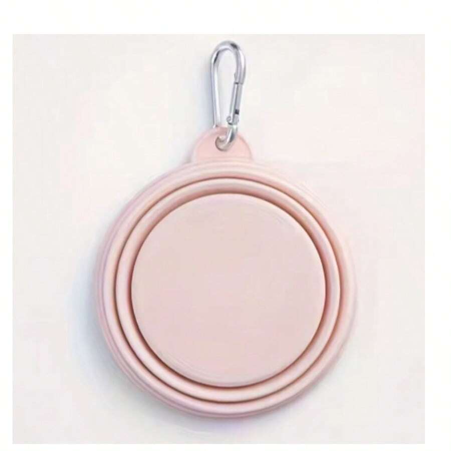 Hanging Dog Pet Folding Silicone Bowl Outdoor Travel Portable Food Water Container Feeding Tray Bowl Macaron Color Pet Supplies - Pink - View 1