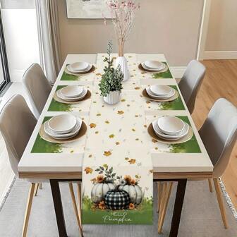 Un Set de 4/6 piezas de individuales de mesa y 1 runner de tabla, mantel de cocina con patrón de hoja de arce y calabaza de otoño, Sets de manteles individuales y platos, adecuado para cocina, decoración del hogar y familiar de estilo campestre, apto para cenas, festivales y fiestas, regalos festivos.