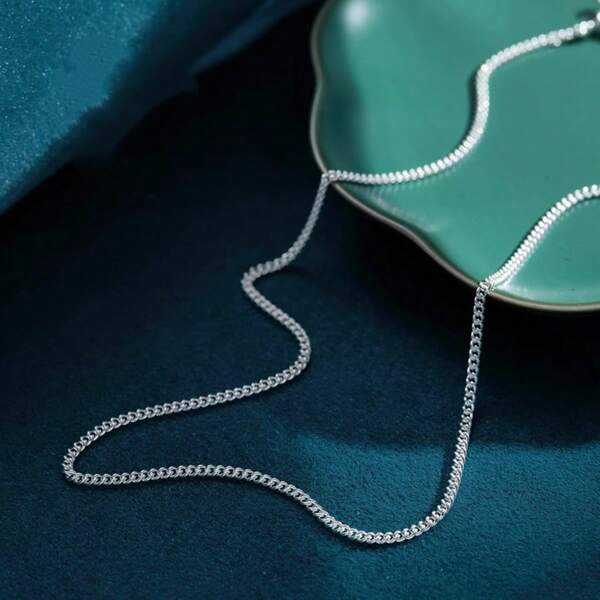 1pc Avant-Garde S925 Silver Chain Necklace, Minimalist Side Chain Design, Unisex, Suitable As Holiday/Birthday Gift For Boyfriend Or Father