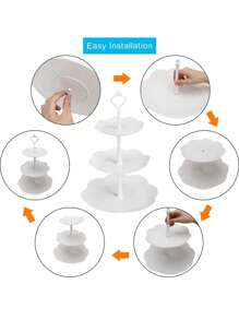 1pc White 3-Tier Plastic Cake Stand, Fruit Desserts Cupcake Candy Buffet Tea Snack Cookies Plate Stand Serving Platter Display Tree Tower Stand For Wedding Home Birthday Festival Party