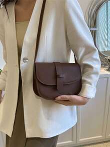 New Ladies Simple Retro Soft Surface Leather Saddle Crossbody Mini Small Bag - Coffee Brown - View 4