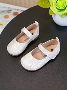 1 Pair Girl Glitter Material Square Toe Flat Shoes, Cute Kids Casual Shoes Suitable For Outings, Gatherings And Festivals All Year Round