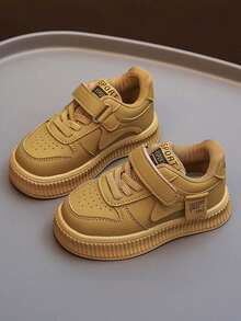 1 双男女儿童软底防滑时尚百搭休闲白色运动鞋，适合春秋季 - 棕色 - 查看 9