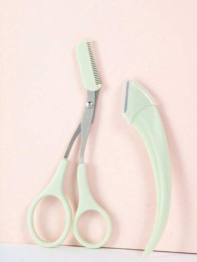 4件套/2件套/1件套不锈钢弯头眉刀眉剪带梳子，适合任何肤质的美容工具，男女通用，可用于脱毛、化妆、家居装饰、梳妆台、旅行、卧室等场合。产品用途广泛，包括化妆配件、眉刀、圣诞礼物等。