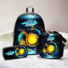 GUSTELL 3pcs Set: Cool Tech Football Particle, Golden Crown, Cosmic Star Chain Pattern Backpack, Shoulder Bag, Pencil Case Set. Suitable For Travel, Camping, Casual Cartoon Backpack With Padded Back And Adjustable Shoulder Straps, Fashionable, Durable, Practical (Football Element Pattern) - Bundles - View 11