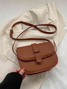 New Ladies Simple Retro Soft Surface Leather Saddle Crossbody Mini Small Bag - Brown - View 9