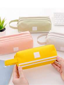 1/2 件铅笔盒纯色格子多功能铅笔盒钻石图案大容量铅笔盒文具袋学生铅笔盒（毛绒学校铅笔盒），适用于学校用品，返校