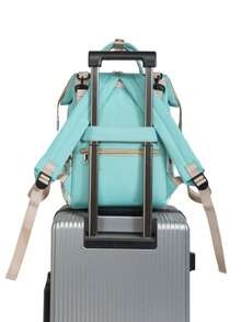 1pc Fashionable Mummy Backpack, Large Capacity Diaper Bag, Portable Maternity & Baby Bag, Can Be Hung On Stroller - Green - View 6