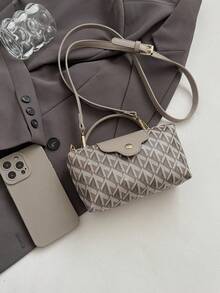 女士面料尼龙简约斜跨单肩包，磁性按扣饺子造型，休闲可爱时尚手提包 - 灰色 - 查看 4