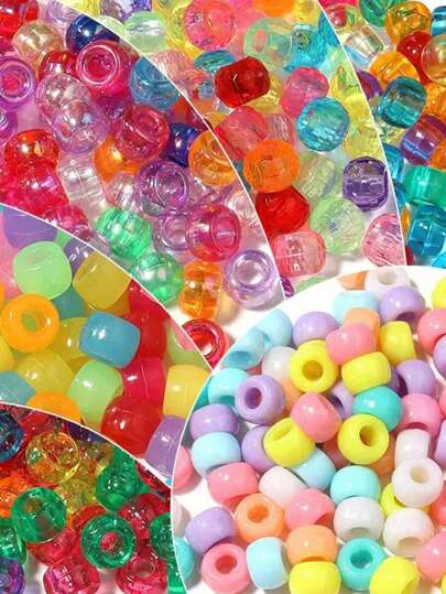 1000pcs Glitter Pony Beads Bulk, Acrylic 9mm Large Plastic Beads For Bracelets, Big Hole Hair Braids, Crafts DIY Projects