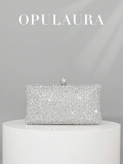 OpulAura Damska Nowa Błyszcząca Diamentowa Kopertówka - Wyrafinowana I Kusząca Torebka Imprezowa, Idealna Na Formalne Okazje, Takie Jak Śluby, Gale, Rocznice I Imprezy Koktajlowe. W zestawie Odpinany Metalowy Łańcuszek.