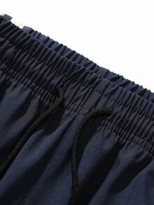 Striped Contrast Color Patchwork Sports Pants, Men's Loose Straight Leg Drawstring Waist Trousers For Gym Workout Training Running Outdoor Hiking Casual Daily Wear, Spring/Summer - Navy Blue - View 4