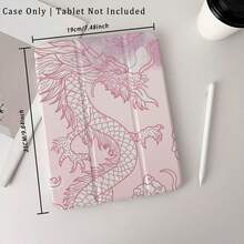 A Transparent/Pink Background & Chinese - Style Dragon And Auspicious Cloud Patterns Soft TPU Flip - Style - Literary Simple Protective Tablet Case With Pen Holder Compatible With IPad 10.9/10.2/ Air 5th Gen/Pro11/10th/9.7/Air 2/IPad (7th Gen)/ IPad (8th Gen)/IPad Air 4/5/IPad Pro 11/IPad 10th Generation 10.9-Inch 2022 Smart Case/IPad Air 13(M3 2025)/IPad Air 11(M3 2025)/IPad Air 11(M3 2025)/IPad 11(A16 2025), Auto Sleep/Wake Function - Pink - View 9