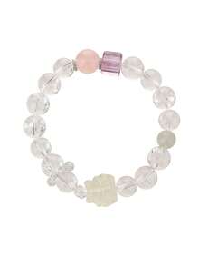 [VE] 1pc High-Quality 925 Sterling Silver Natural White Crystal Bracelet, Amethyst & Rose Quartz For Positive Energy, Paired With Yellow Citrine Nine-Tailed And Green Moonstone. Suitable For Self, Bestie, Girlfriend, Friend, Or Mom. Jewelry Colors Are Random. - Bracelet - View 3