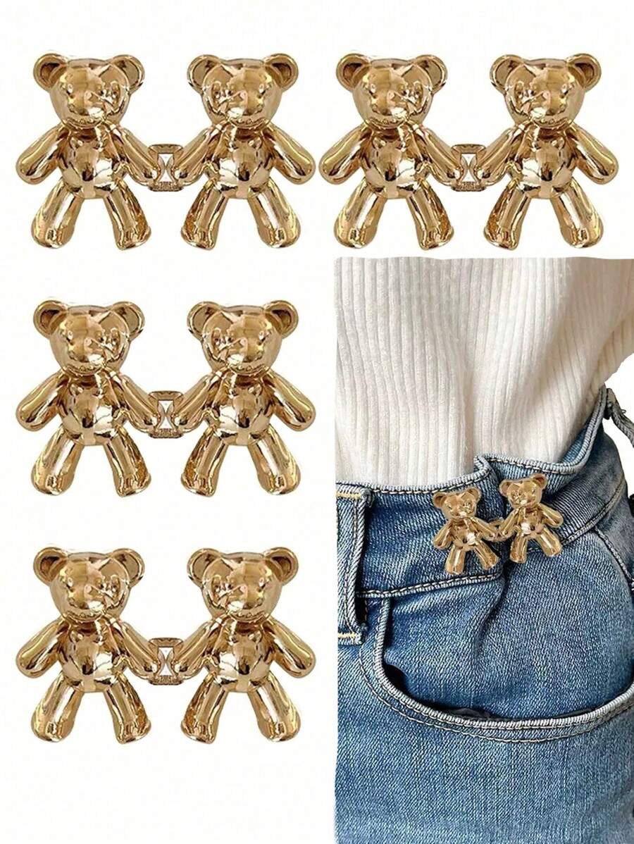 Corset pentru talie pantaloni, Strântor pentru nasturi de pantaloni, Modelator pentru talie pantaloni, Nasturi pentru blugi cu ursuleț drăguț, Cleme invizibile pentru nasturi de blugi lejeri