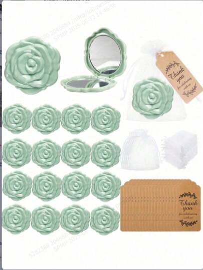 3 件/18 件/套，新娘送礼佳品，玫瑰图案镜子，塑料化妆镜，新娘答谢卡，配纱袋，婚礼派对礼物，伴娘礼物，宾客礼物，新娘派对用品，圣诞礼物