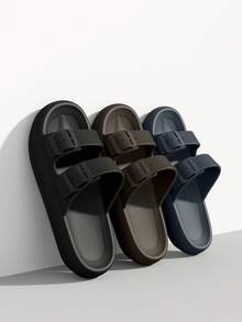 Papuci de casă pentru bărbați, cu vârful deschis, respirabili, anti-transpirație, anti-alunecare, pentru interior și exterior, culoare uni, talpă groasă, ușoară, durabilă, confortabilă pentru bărbați și femei - Gri - Vizualizare 1