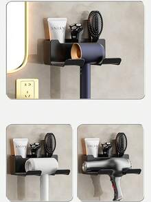 1 pièce Étagère de rangement murale en plastique de 16 cm pour salle de bain, support sans perçage pour sèche-cheveux, organisateur multifonction pour sèche-cheveux, peigne, cosmétiques et pinceaux de maquillage, étagère de salle de bain à grande capacité, support mural pour sèche-cheveux avec crochet, étagère de rangement de salle de bain sans perçage, organisateur d'outils de coiffure, décoration pratique de salle de bain, accessoires de salle de bain - Multicolore - Voir 8