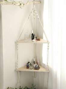 1 pieza Estantería de esquina, repisa flotante de cuerda blanca tejida a mano boho en beige, organizador de almacenamiento y decoración para dormitorio, baño, oficina, sala de estar, regalo para mamá y maestros, muy adecuado para decoración de boda en la sala de estar - para diversos espacios como paredes de la galería, dormitorios, salas de estar, cocinas, baños, dormitorios y oficinas.