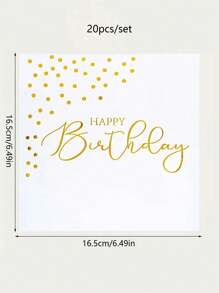 25pcs/Set Gold Happy Birthday Disposable Napkins, 13*13 Inches 2 Layers White Background Gold Foil, Party Napkins Elegant Metallic Gold Dot Foil Dessert Napkins Suitable For Dinner Celebration Party Supplies Decoration