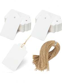 100pcs/Set Kraft Brown, Black And White Paper Tags With String Attached Labels Display Tags Brown Price Tags With String Writable Hang Tags For Clothing, Jewelry, Clothes DIY Crafts Wedding Holiday And Retail Display