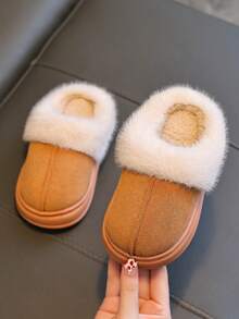 Children's 2025 New Autumn And Winter Plus Velvet Thick Warm Slippers For Boys And Girls Small, Medium And Large Children's Baby Slippers Indoor Home Simple And Fashionable - Màu Khaki - Xem 5