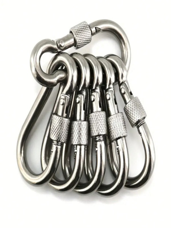 Set de 5 mosquetones de acero inoxidable #10 para exteriores, con cierre de resorte, mini soporte de almacenamiento para mascotas, pesca, senderismo, mochilas, deportes al aire libre