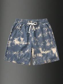 1 par de traje de baño de resort para hombre - Pantalones cortos con estampado teñido con plantas | Fotografía de la playa - lago azul - Ver 9