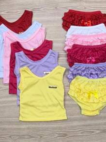 Kit 10 peças 5 calcinha bunda rica com 5 blusinha regata menina 3-6 meses
