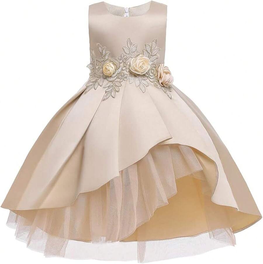Girls Satin Gowns Elegant Special Occasion Dresses For 2-10 Years Old Birthday Wedding Party Formal Wear - 香檳色 - 查看 1