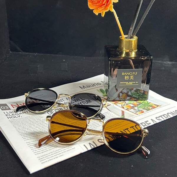 Gafas de moda para hombre, de estilo vintage sencillo con montura redonda de metal, diseño de montura talla grande gruesa y de alta calidad para conducir, viajar y uso diario