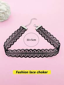 1pc Fashionable Fabric & Lace Choker Necklace, Suitable For Daily Wear