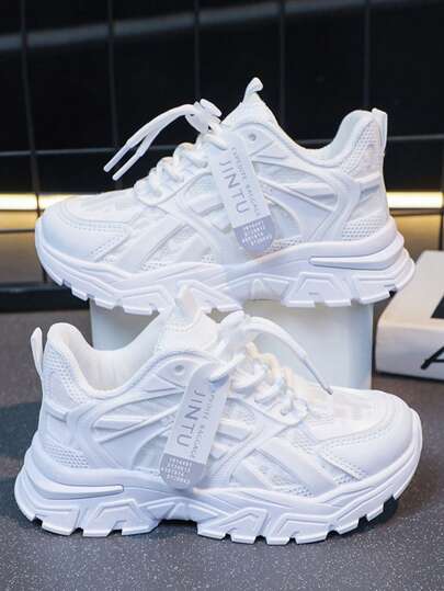 Kids Sports Shoes, Casual Running Sneakers, Hook And Loop Closure, Lightweight Mesh Upper, Striped Pattern, Low-Top Design, Suitable For Daily Wear, Running And Leisure Activities - Spring/Autumn/All Season Series