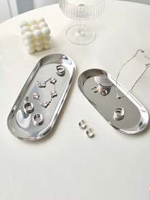 1pc Silver Luxurious Metal Storage Tray Heart Shaped Jewelry Display Tray Home Decoration Serving Plate Craft For Table Organizer Oval For Women Storage Organizer Travel Essentials Back To School Dormitory Storage Fall Decor,Room Decor - Silver - View 3
