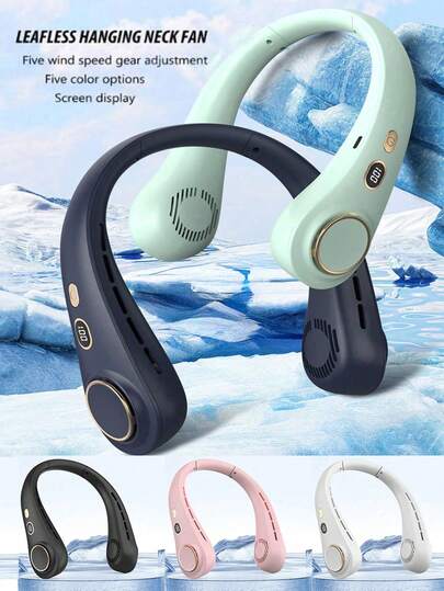 AIRPROSSING 1 st. nackfläkt, bärbar bladlös nackfläkt med 5 justerbara hastigheter och LED-display, lämplig för studenter, kontor, utomhusresor, perfekt present