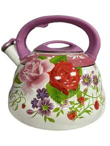 搪瓷陶瓷茶壶，大容量，适用于炉灶、电磁炉和燃气灶、水壶 - 花-粉紅色 - 查看 1