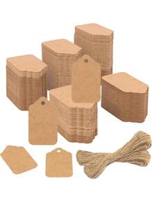 100pcs/Set Kraft Brown, Black And White Paper Tags With String Attached Labels Display Tags Brown Price Tags With String Writable Hang Tags For Clothing, Jewelry, Clothes DIY Crafts Wedding Holiday And Retail Display