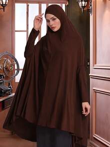 1pc Women's Solid Color Instant Hijab, Prayer Long Khimar, Islamic Comfortable Veil Suitable For Long Robe, Daily Matching - Chin Khimar - View 14