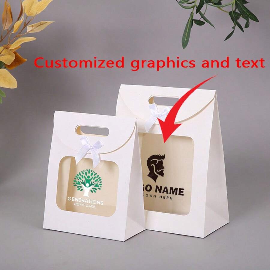 1 pieza Bolsa de regalo con lazo, estilo de ventana semitransparente, bolsa de regalo de cartulina blanca sólida