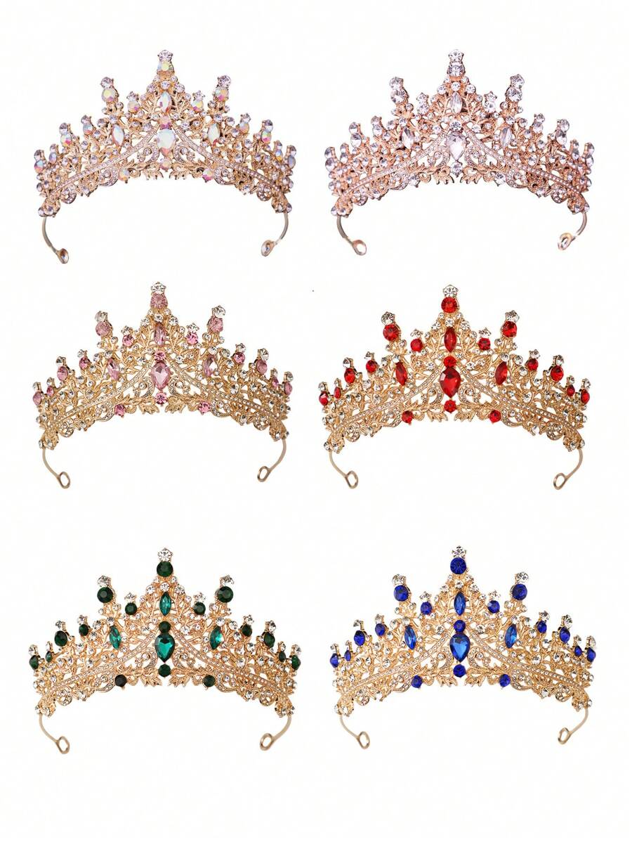 1 pieza Conjunto de corona de piedras preciosas de colores, tiaras nupciales chapadas en oro, tocados de boda con incrustaciones de rhinestones, coronas de princesa multicolor, accesorios para el cabello elegantes para fiestas, diademas de cristal brillante, joyas de boda con gemas diversas, adornos lujosos para el cabello nupcial, coronas de concurso impresionantes, decoración esencial para la cabeza en eventos, tiaras de celebración de alta gama, accesorios nupciales llamativos