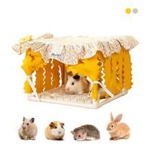 ITANDME 小型动物床，豚鼠藏身处，兔子藏身处，透气仓鼠床，带花卉图案的刺猬床，可机洗软垫，室内宠物避暑小屋 - 彩色 - 查看 2