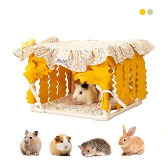 ITANDME Small Animal Bed Guinea Pig Hideout Bunny Hideout Breathable Hamster Bed & Hedgehog Bed With Flower Design Machine Washable Soft Cushion Indoor Pet Summer House Habitat