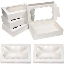 Cajas de papel Kraft para dulces y pasteles, ventana abierta rectangular, joyería de boda, cajas de embalaje de regalo de Chocolate, suministros para hornear fiestas, 10/20 piezas 77LF - Blanco con etiqueta - Ver 3