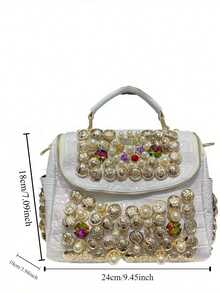Ladies' Fashionable And Elegant Diamond Embellished Shoulder Bag, Luxurious Pearl Handbag, Large Capacity Banquet Crossbody Bag, Perfect For Daily Use And Dinners - 白色 - 查看 7