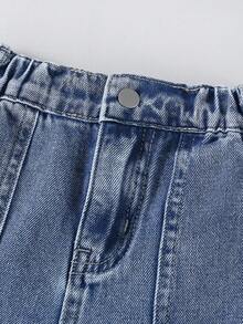 1件装 女童休闲舒适百搭浅蓝色牛仔阔腿直筒工装裤 - 中等水洗藍 - 查看 3