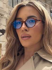 1 buc Ochelari de soare retro cu ramă ovală, decorați cu stras, potriviți pentru streetwear, călătorii, uz zilnic, ochelari decorativi unisex, ramă ovală din plastic ABS, stil boem cu imprimeu leopard
