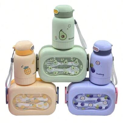 Conjunto de portacomidas, pajita y botella de agua, utensilios de cocina, regalo de Navidad, útiles escolares