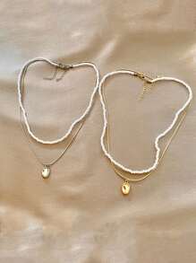 1 Stück Luxus Nische Doppelschicht Perlen Anhänger Halskette, elegante Perlen Choker Halskette, vielseitige Schlüsselbein Kette